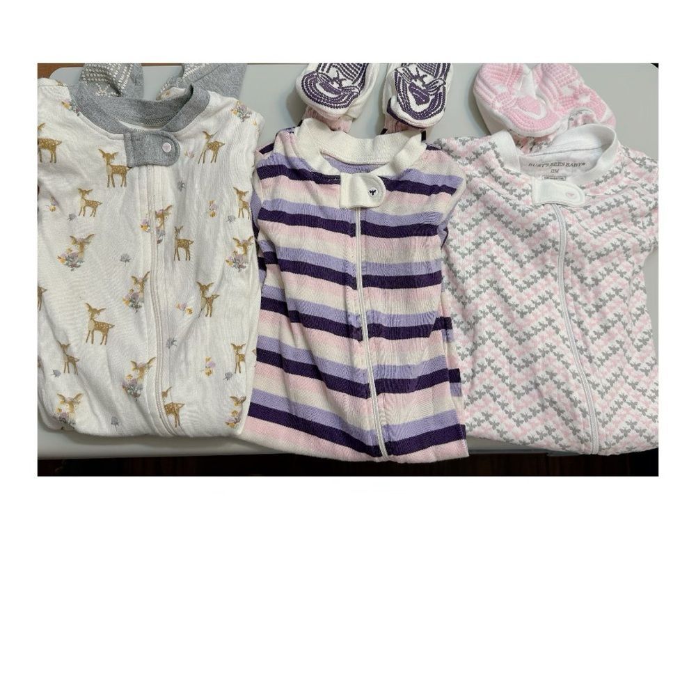 Burt’s bees Organic cotton Baby Sleepers Set 3 footed PJs New or gentle used